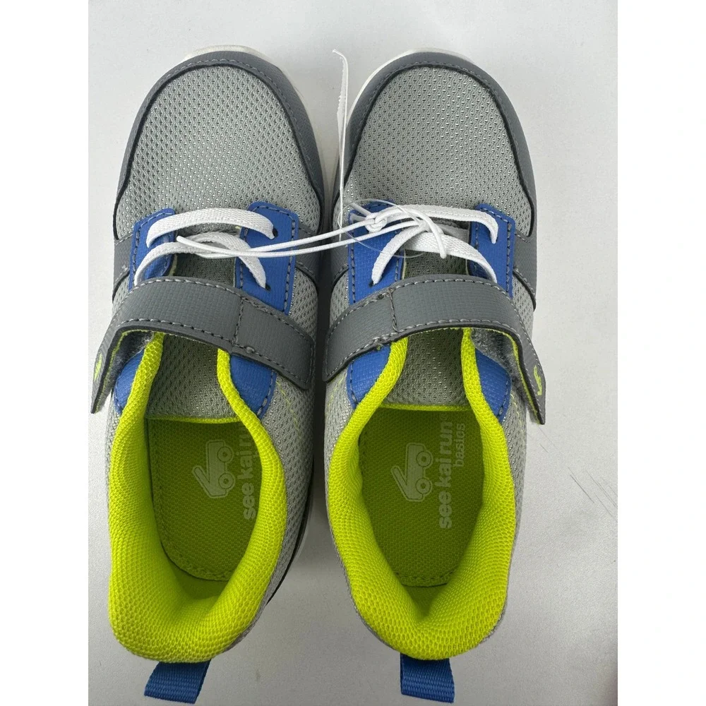 See Kai Run Basics Tenny Gray Blue Lime Green Mesh Sneakers Boys Size 12 NEW